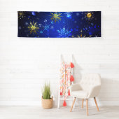 Kerstmis Blauwe Achtergrond met Gouden Sneeuwvlokk Spandoek (Insitu)