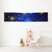 Kerstmis Blauwe Achtergrond met Gouden Sneeuwvlokk Spandoek (Insitu)