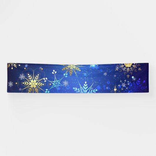 Kerstmis Blauwe Achtergrond met Gouden Sneeuwvlokk Spandoek (Horizontaal)