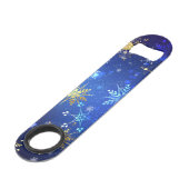 Kerstmis Blauwe Achtergrond met Gouden Sneeuwvlokk Speed Flessenopener (Voorkant Gekanteld)