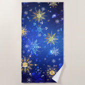 Kerstmis Blauwe Achtergrond met Gouden Sneeuwvlokk Strandlaken (Voorkant)