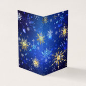 Kerstmis Blauwe Achtergrond met Gouden Sneeuwvlokk Visitekaartje (Buitenkant)