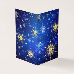Kerstmis Blauwe Achtergrond met Gouden Sneeuwvlokk Visitekaartje