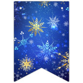 Kerstmis Blauwe Achtergrond met Gouden Sneeuwvlokk Vlaggetjes (Derde vlag)