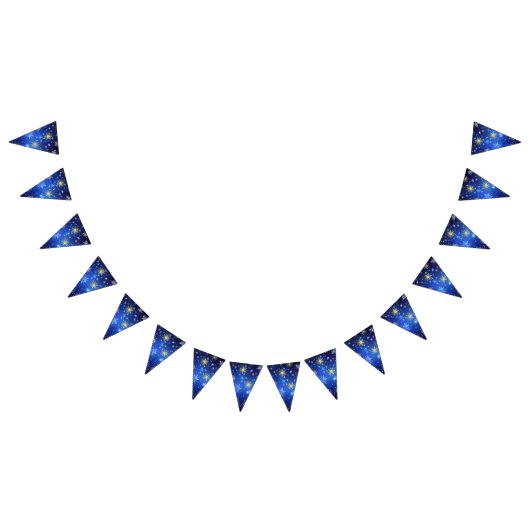 Kerstmis Blauwe Achtergrond met Gouden Sneeuwvlokk Vlaggetjes (Alle)