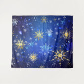 Kerstmis Blauwe Achtergrond met Gouden Sneeuwvlokk Wandkleed (Voorkant (horizontaal))