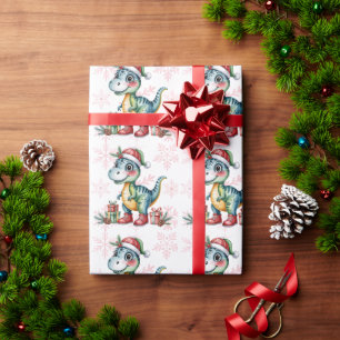 Kerstmis Blauwe Dino en Cadeaus Jongens Baby Showe Cadeaupapier