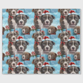 Kerstmis Blauwe en Witte Pitbull Pups Cadeaupapier (Vlak)