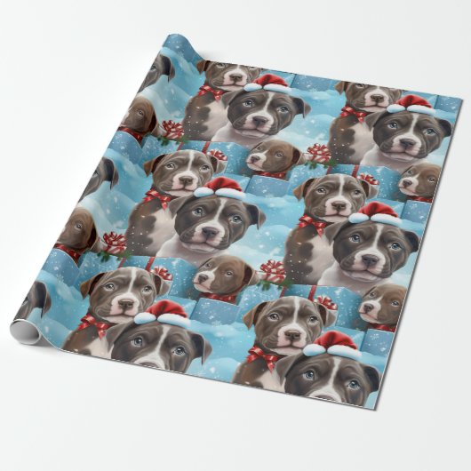 Kerstmis Blauwe en Witte Pitbull Pups Cadeaupapier (Uitgerold)