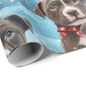 Kerstmis Blauwe en Witte Pitbull Pups Cadeaupapier (Rol Hoek)