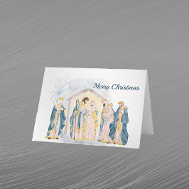Kerstmis Blauwe Geboorte Christelijke Aquarel Feestdagen Kaart