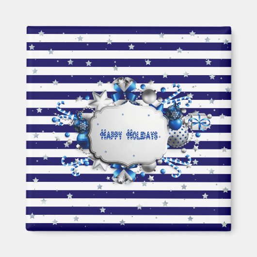 Kerstmis Blauwe Gestreepte Magneet (Voorkant)