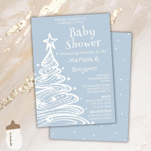 Kerstmis Blauwe Jongen Couples Baby Shower Kaart