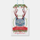 Kerstmis Blauwe Kat Grappig Cadeaulabel (Voorkant)