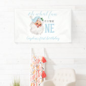 Kerstmis Blauwe Kerstman Eerste Verjaardag Spandoek (Insitu)