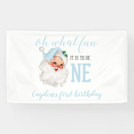 Kerstmis Blauwe Kerstman Eerste Verjaardag Spandoek