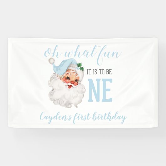 Kerstmis Blauwe Kerstman Eerste Verjaardag Spandoek (Horizontaal)