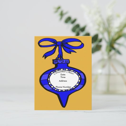 Kerstmis Blauwe Ornament Uitnodiging Kaart (Staand voorkant)