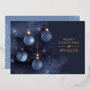 Kerstmis Blauwe Ornamenten Goud Folie Uitnodiging