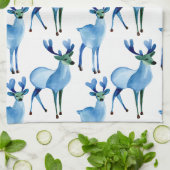 Kerstmis Blauwe Rendieren Theedoek (Gevouwen)