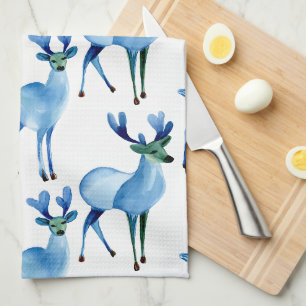 Kerstmis Blauwe Rendieren Theedoek