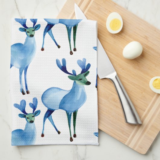 Kerstmis Blauwe Rendieren Theedoek (Quarter Fold)