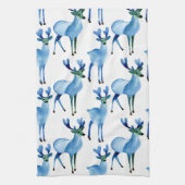 Kerstmis Blauwe Rendieren Theedoek (Verticaal)