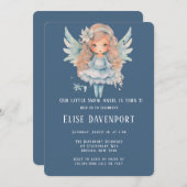 Kerstmis Blauwe Sneeuw Engel Meisje Verjaardagsfee Kaart (Voorkant / Achterkant)