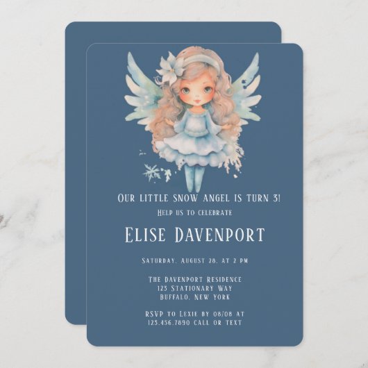 Kerstmis Blauwe Sneeuw Engel Meisje Verjaardagsfee Kaart (Voorkant / Achterkant)