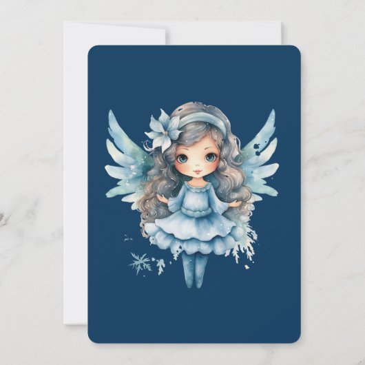 Kerstmis Blauwe Sneeuw Engel Meisje Verjaardagsfee Kaart (Achterkant)