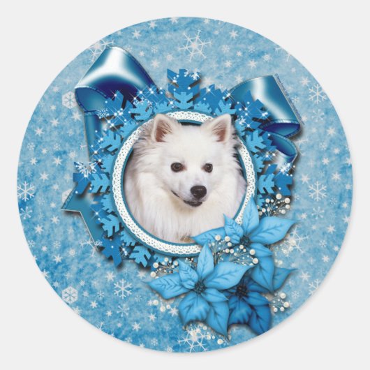 Kerstmis - Blauwe Sneeuwvlok - Amerikaanse Eskimo Ronde Sticker (Voorkant)