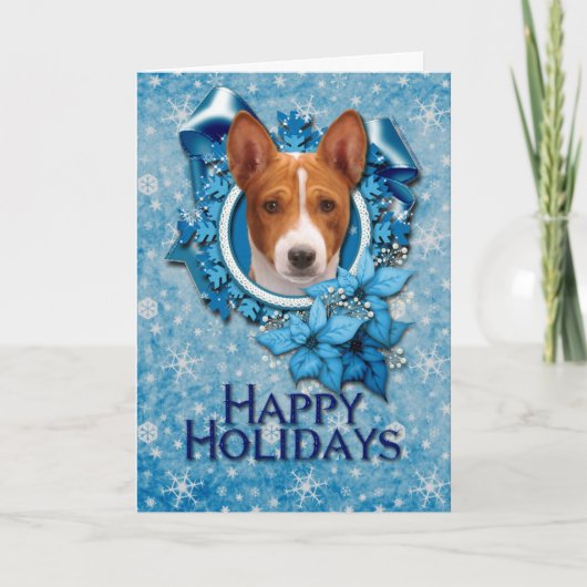 Kerstmis - Blauwe Sneeuwvlok - Basenji Feestdagen Kaart (Voorkant)