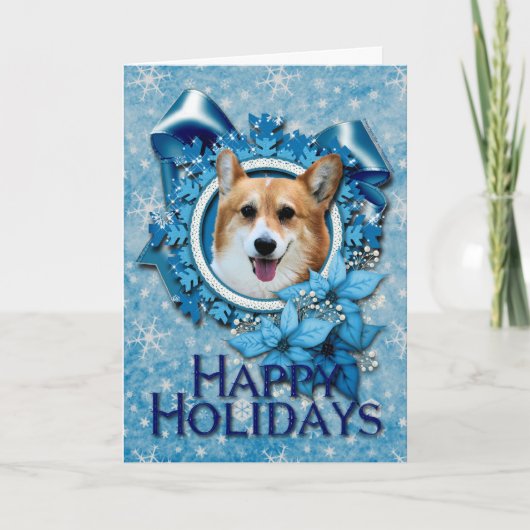 Kerstmis - Blauwe Sneeuwvlok - Corgi - Owen Feestdagen Kaart (Voorkant)