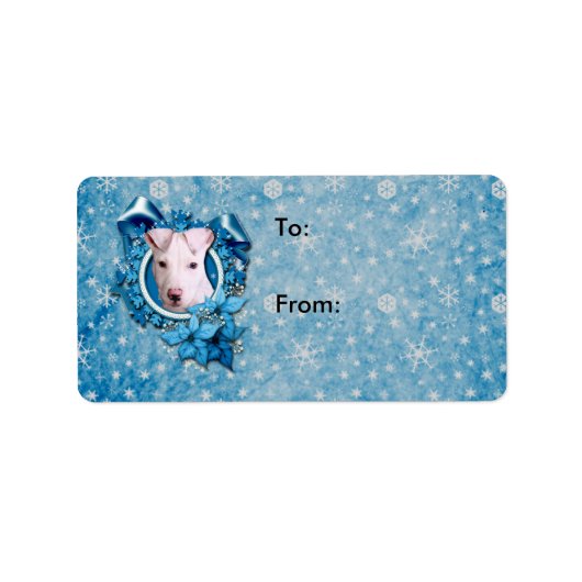 Kerstmis - Blauwe Sneeuwvlok - Pitbull - Petey Etiket (Voorkant)