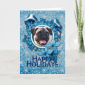Kerstmis - Blauwe Sneeuwvlok - Pug Feestdagen Kaart (Voorkant)