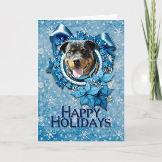 Kerstmis - Blauwe Sneeuwvlok - Rottweiler SambaPar Feestdagen Kaart (Voorkant)