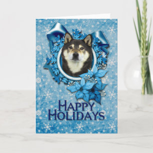 Kerstmis - Blauwe Sneeuwvlok - Shiba Inus - Yasha Feestdagen Kaart