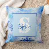 Kerstmis blauwe sneeuwvlokken aangepaste monogram kussen (Deken)