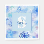 Kerstmis blauwe sneeuwvlokken aangepaste monogram servet (Voorkant)