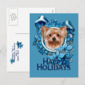 Kerstmis - Blauwe Sneeuwvlokken - Yorkshire Terrie Feestdagenkaart (Voorkant / Achterkant)