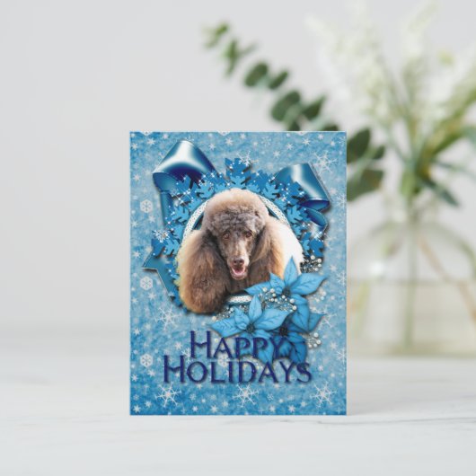 Kerstmis - Blauwe Snowflake - Poodle - Chocolade Feestdagenkaart (Staand voorkant)