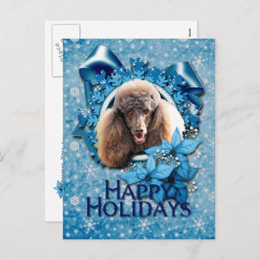 Kerstmis - Blauwe Snowflake - Poodle - Chocolade Feestdagenkaart (Voorkant / Achterkant)