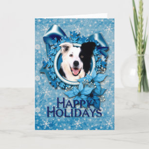 Kerstmis - Blauwe Snowflakes - Border Collie Feestdagen Kaart
