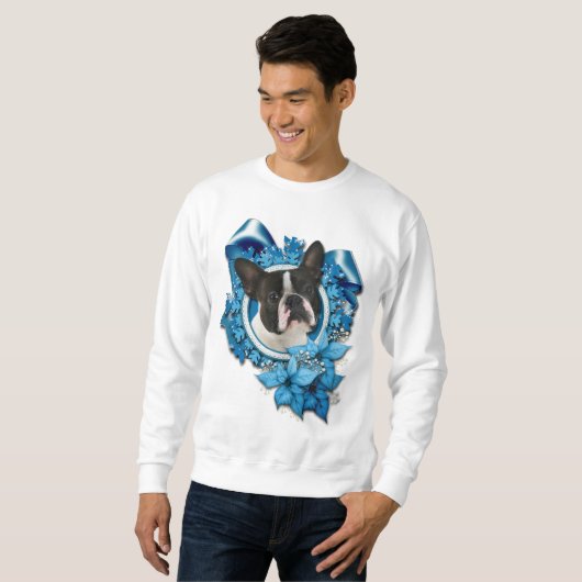 Kerstmis - Blauwe Snowflakes - Boston Terrier Trui (Voorkant volledig)