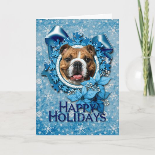 Kerstmis - Blauwe Snowflakes - Bulldog Feestdagen Kaart (Voorkant)
