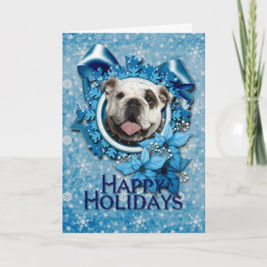 Kerstmis - Blauwe Snowflakes - Bulldog Feestdagen Kaart (Voorkant)
