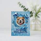 Kerstmis - Blauwe Snowflakes - Bulldog Feestdagenkaart (Staand voorkant)