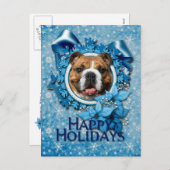 Kerstmis - Blauwe Snowflakes - Bulldog Feestdagenkaart (Voorkant / Achterkant)