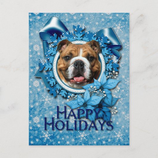 Kerstmis - Blauwe Snowflakes - Bulldog Feestdagenkaart (Voorkant)
