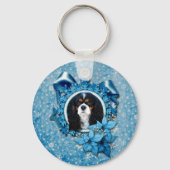 Kerstmis - Blauwe Snowflakes - Cavaliers Sleutelhanger (Voorkant)